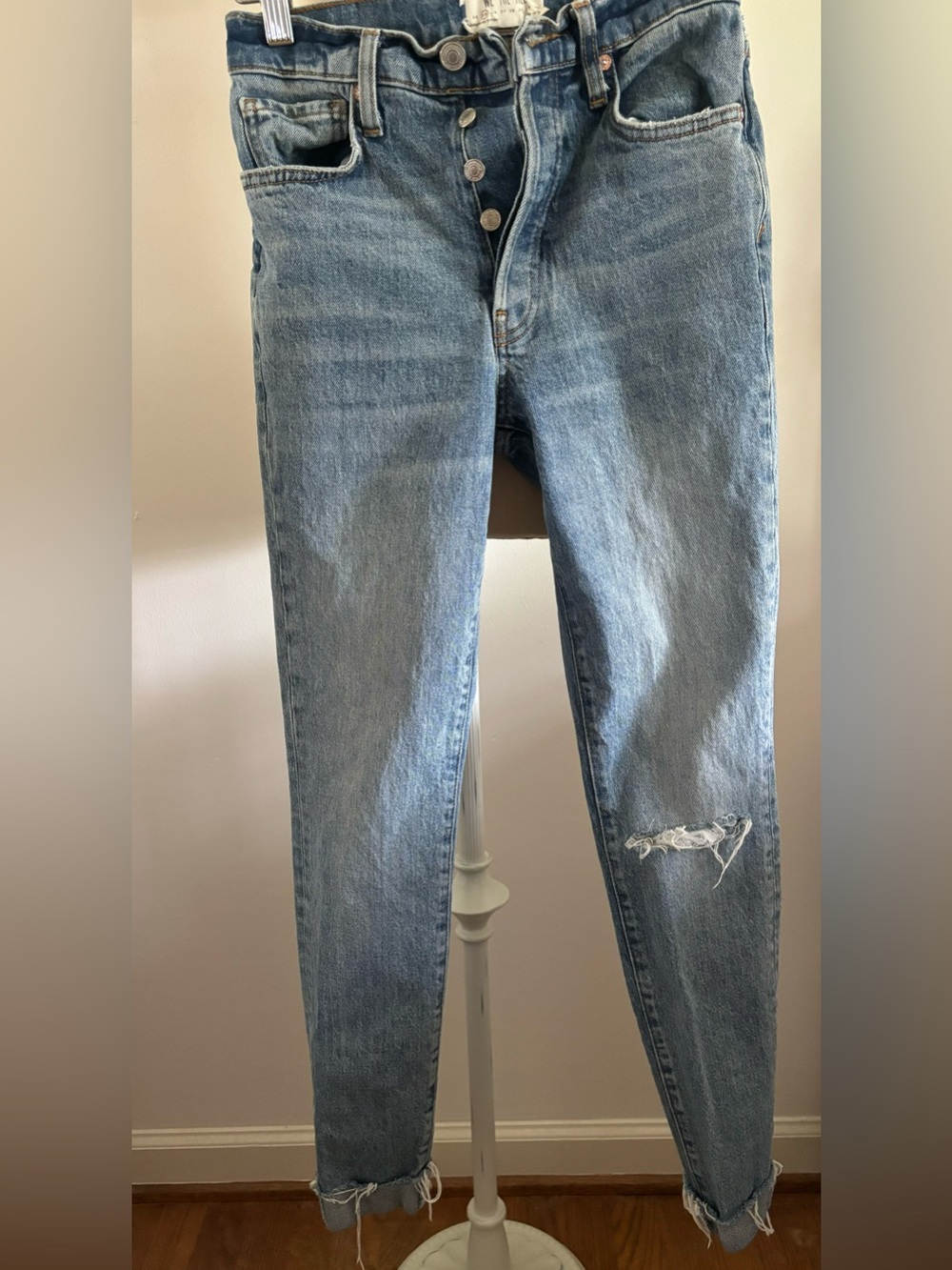 We The Free by Free People Light Blue Button-Fly Denim distressed Jeans 25
